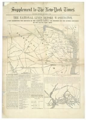 Washington DC, fortifications > The National lines before Washington : a map exhibiting the defences of the national capital and positions of the several divisions of the grand Union Army : supplement to the New-York times : New York, Saturday, December 7,
