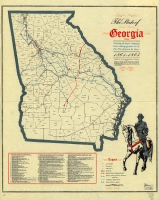 Georgia, campaigns > The State of Georgia, showing the major campaign areas and engagement sites of the War between the States, 1861-1865.