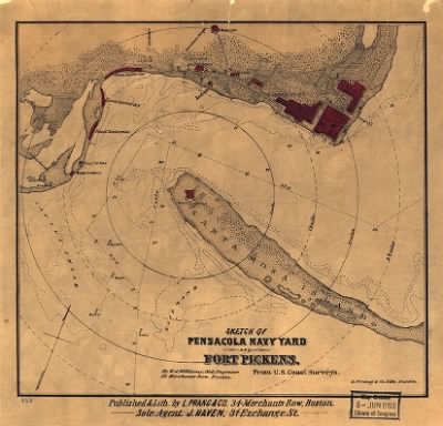 Pensacola Navy Yard > Sketch of Pensacola Navy Yard and Fort Pickens from U.S. coast surveys. By W. A. Williams, Civil Engineer.
