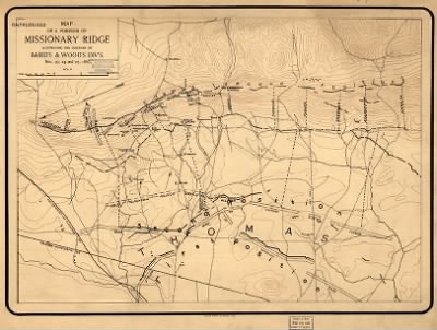 Missionary Ridge, Battle of > Map of a portion of Missionary Ridge, illustrating the positions of Baird's & Wood's div's., Nov. 23, 24 and 25, 1863.