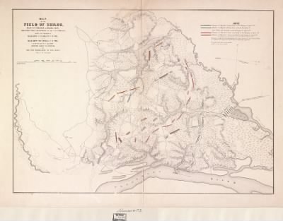 Thumbnail for Shiloh, Battle of > Map of the field of Shiloh, near Pittsburgh Landing, Tenn., shewing the positions of the U.S. forces under the command of Maj. Genl. U. S. Grant, U.S. Vol. and Maj. Genl. D. C. Buell, U.S. Vol. on the 6th and 7th of April 186