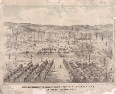 Brandy Station, Battle of > Winter quarters built by the rebels, now occupied by the 67th reg. P.V., 3d Brig., 3d Div., 3d Corps, A.P., [n]ear Brandy Station, Va. / designed by E. Rees.