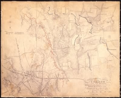 Corinth > Topographical sketch of Corinth, Mississippi and its environs: showing the enemy's entrenchments, and the approach of the U.S. forces/ Surveyed from May 17th, to June 6th, 1862, by Capt. N. Michler, Topog'l Eng'rs., U.S.A.ad