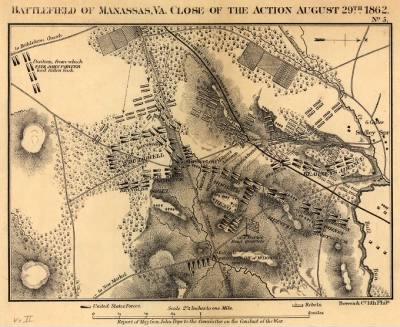 Bull Run, 2nd Battle of (Manassas) > Battlefield of Manassas, Va. close of the action August 29th, 1862 Bowen & Co., lith., Phila.