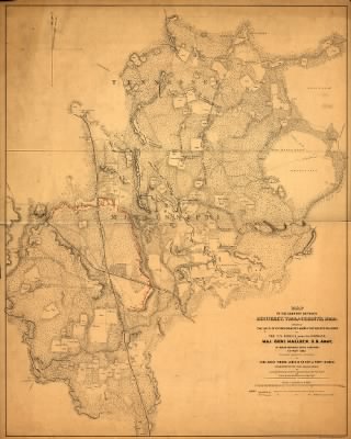 Corinth, Battle of > Map of the country between Monterey, Tenn: & Corinth, Miss: showing the lines of entrenchments made & the routes followed by the U.S. forces under the command of Maj. Genl. Halleck, U.S. Army, in their advance upon Corinth in