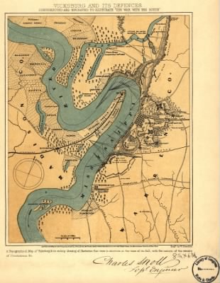 Vicksburg > Vicksburg and its defences. Constructed and engraved to illustrate "The war with the South" [Compiled by Charles Sholl] Engd. by W. Kemble.