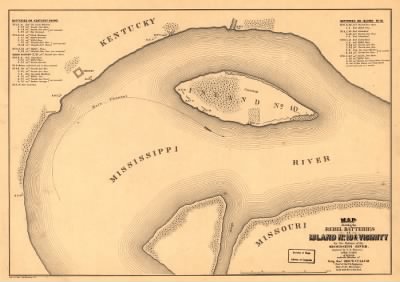 Island No 10 > Map showing the Rebel batteries at Island no. 10 & vicinity for the defence of the Mississippi River, captured by U.S. forces, April 7th 1862 Surveyed under the direction of Brig. Genl. Geo. W. Cullum, Chief of Staff & Engine