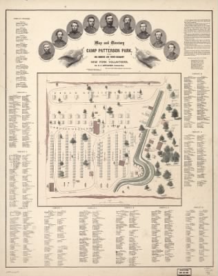 Patterson Park > Map and directory of Camp Patterson Park [Baltimore, Maryland] One Hundred and Tenth Regiment of New York Volunteers. Col. D. C. Littlejohn, commanding by. J. B. Butler, engineer and surveyor. Printed by F. Bourquin & Co., Ph