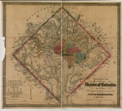 Washington DC, topographical map > Topographical map of the original District of Columbia and environs showing the fortifications around the city of Washington / by E.G. Arnold C.E.