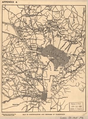 Washington DC, fortifications > Map of fortifications and defenses of Washington.