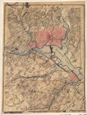 Washington DC, fortifications > [Topographical map of the District of Columbia and adjacent areas in Virginia, showing fortifications] / Top'l Office, April 2nd, 1864.