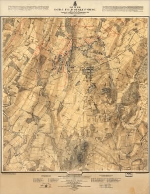 Gettysburg, Battle of > Map of the battle field of Gettysburg. July 1st, 2nd, 3rd, 1863 Published by authority of the Hon. the Secretary of War, office of the Chief of Engineers, U.S. Army, 1876. Positions of troops compiled and added for the Govern