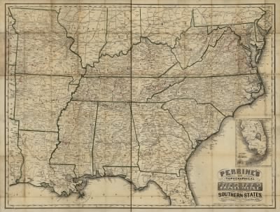 Southern States, war maps > Perrine's new topographical war map of the southern states Taken from the latest government surveys and official reports. E. R. Jewett & Co., engravers, Buffalo, N. Y. Entered according to Act of Congress, in the year 1863, b