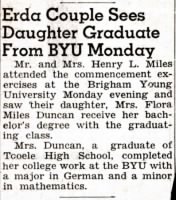 FH-MMM-072a -- Mary Morris Miles -- Daughter Flora Graduates College BYU Newspaper Clipping 1954.jpg