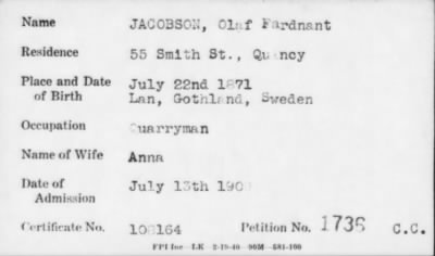 1901 > JACOBSON, Claf Fardnant