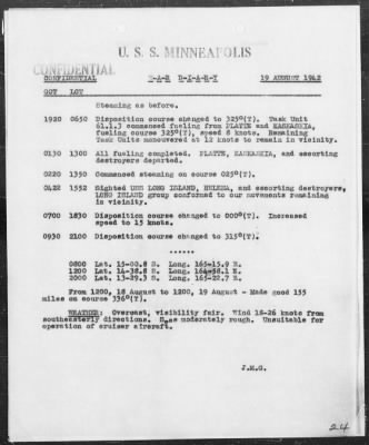 USS MINNEAPOLIS > War Diary, 8/1-31/42 (Enc A)