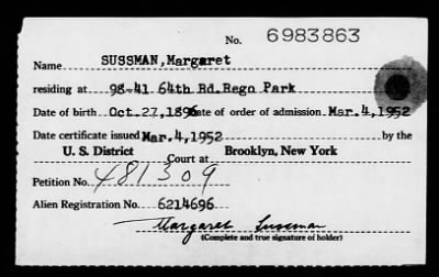 1952 > SUSSMAN, Margaret