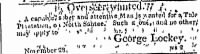 George Lockey Advertises for an Overseer for Plantation on North Santee River, SC