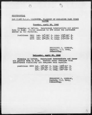 USS LEXINGTON > War Diary, FLAGSHIP OF COMMANDER TASK FORCE ELEVEN, 4/1-30/42