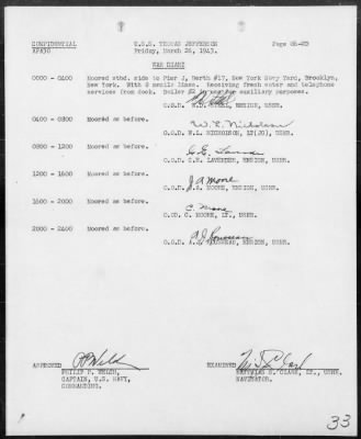 USS THOMAS JEFFERSON > War Diary, 3/1-31/43