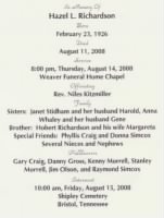 Hazel Richardson Funeral handout