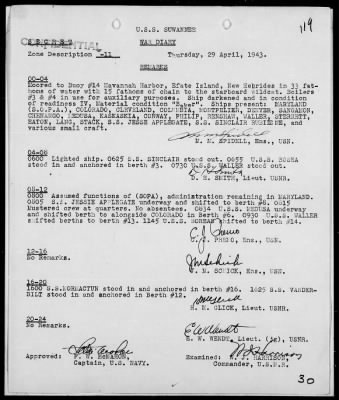 USS SUWANNEE > War Diary, 4/1-30/43