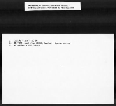 Thumbnail for Card File on Art-Looting Suspects > RECORDS OF THE AMERICAN COMMISSION FOR THE PROTECTION AND SALVAGE OF ARTISTIC AND HISTORIC MONUMENTS IN WAR AREAS (THE ROBERTS COMMISSION), 1943-1946