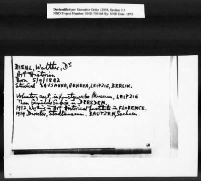 Thumbnail for Card File on Art-Looting Suspects > RECORDS OF THE AMERICAN COMMISSION FOR THE PROTECTION AND SALVAGE OF ARTISTIC AND HISTORIC MONUMENTS IN WAR AREAS (THE ROBERTS COMMISSION), 1943-1946