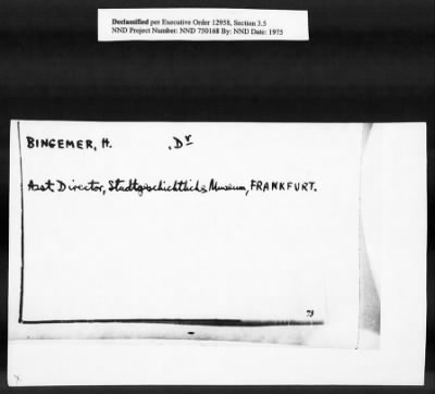 Thumbnail for Card File on Art-Looting Suspects > RECORDS OF THE AMERICAN COMMISSION FOR THE PROTECTION AND SALVAGE OF ARTISTIC AND HISTORIC MONUMENTS IN WAR AREAS (THE ROBERTS COMMISSION), 1943-1946