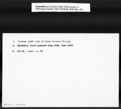 Thumbnail for Card File on Art-Looting Suspects > RECORDS OF THE AMERICAN COMMISSION FOR THE PROTECTION AND SALVAGE OF ARTISTIC AND HISTORIC MONUMENTS IN WAR AREAS (THE ROBERTS COMMISSION), 1943-1946