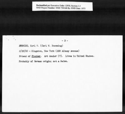 Thumbnail for Card File on Art-Looting Suspects > RECORDS OF THE AMERICAN COMMISSION FOR THE PROTECTION AND SALVAGE OF ARTISTIC AND HISTORIC MONUMENTS IN WAR AREAS (THE ROBERTS COMMISSION), 1943-1946