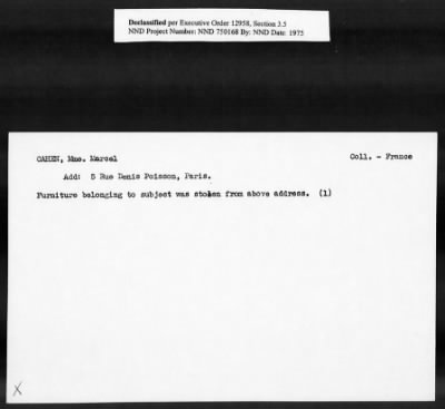 Thumbnail for Card File on Art-Looting Suspects > RECORDS OF THE AMERICAN COMMISSION FOR THE PROTECTION AND SALVAGE OF ARTISTIC AND HISTORIC MONUMENTS IN WAR AREAS (THE ROBERTS COMMISSION), 1943-1946