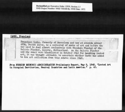 Thumbnail for Card File on Art-Looting Suspects > RECORDS OF THE AMERICAN COMMISSION FOR THE PROTECTION AND SALVAGE OF ARTISTIC AND HISTORIC MONUMENTS IN WAR AREAS (THE ROBERTS COMMISSION), 1943-1946