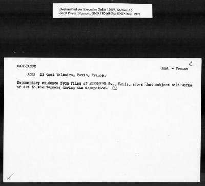 Thumbnail for Card File on Art-Looting Suspects > RECORDS OF THE AMERICAN COMMISSION FOR THE PROTECTION AND SALVAGE OF ARTISTIC AND HISTORIC MONUMENTS IN WAR AREAS (THE ROBERTS COMMISSION), 1943-1946