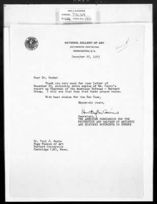 Correspondence with Commission Members and Personnel > Cairns, Huntington John Gilmore And John H. Scarff [Oct 1943-Dec 1944