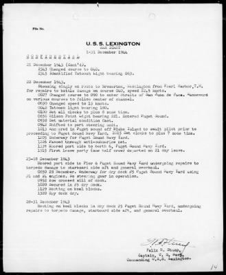 USS LEXINGTON > War Diary, 12/1-31/43