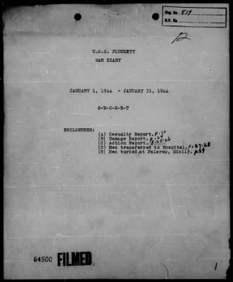 USS PLUNKETT > War Diary, 1/1-31/44 (ActRep)