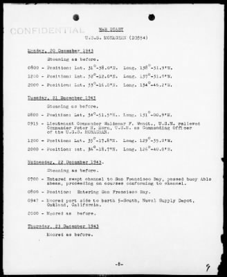 USS MONAGHAN > War Diary, 12/1-31/43