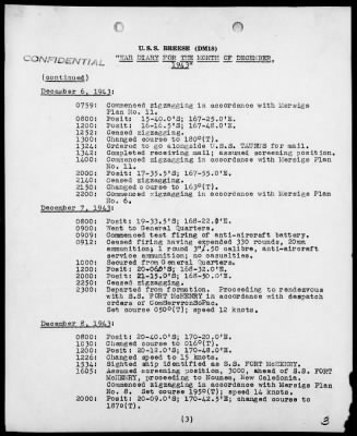 USS BREESE > War Diary, 12/1-31/43