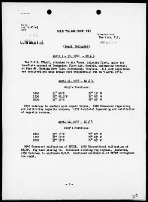 USS TULAGI > War Diary, 1/1/44 to 4/28/44