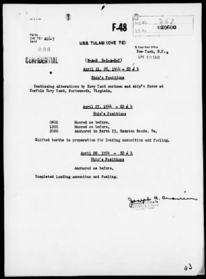 USS TULAGI > War Diary, 1/1/44 to 4/28/44