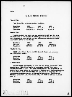 USS TERRY > War Diary, 3/1-31/44