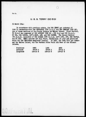 USS TERRY > War Diary, 3/1-31/44
