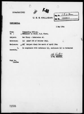 USS HALLIGAN > War Diary, 4/1-30/44