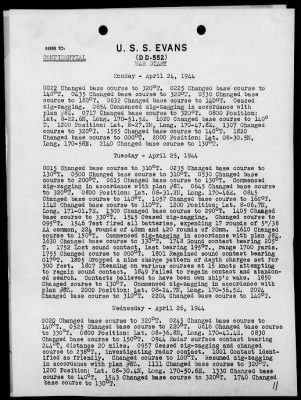 USS EVANS > War Diary, 4/1-30/44
