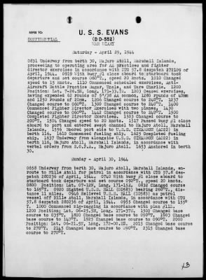 USS EVANS > War Diary, 4/1-30/44