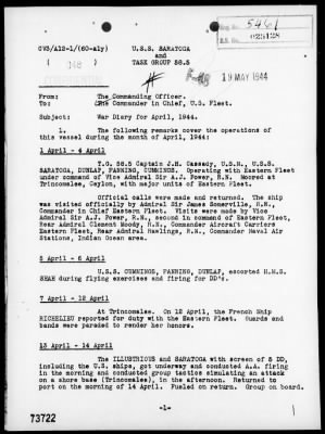 USS SARATOGA > War Diary, 4/1-30/44