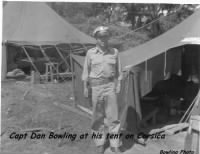 Capt Dan Bowling at his tent on Corsica, 1944