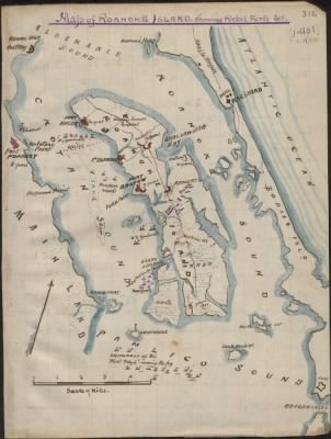 Roanoke Island > Map of Roanoke Island showing Rebel forts.