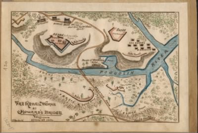 Peninsular Campaign > The Rebel works at Howard's Bridge : Virginia April 4th 1862.